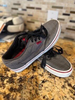 Vans Men’s Charcoal Canvas Low-Top Sneakers with Red Accent